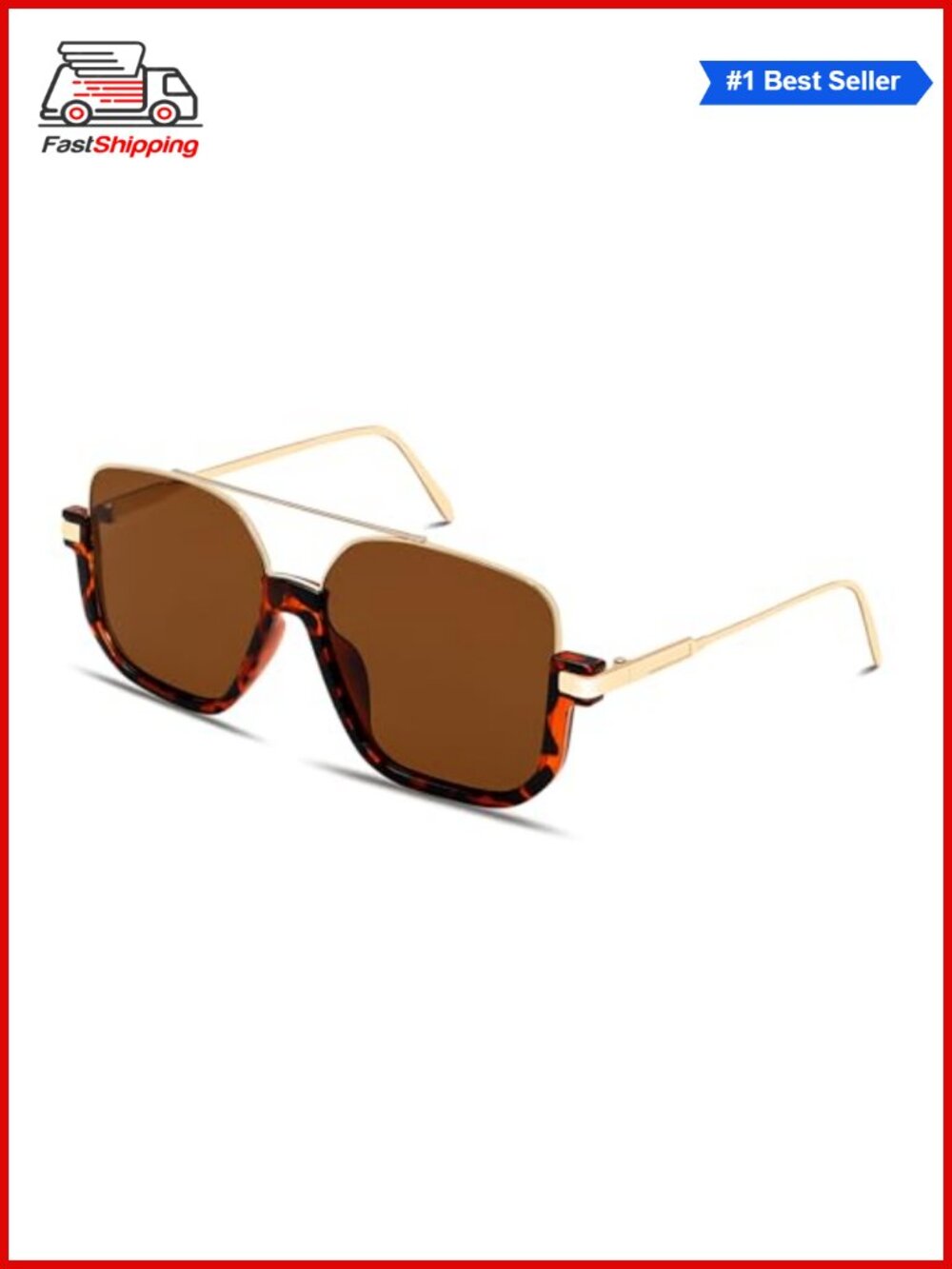 โจ GUVIVI Square Oversized Aviator Sunglasses Semi-Frame Retro UV400